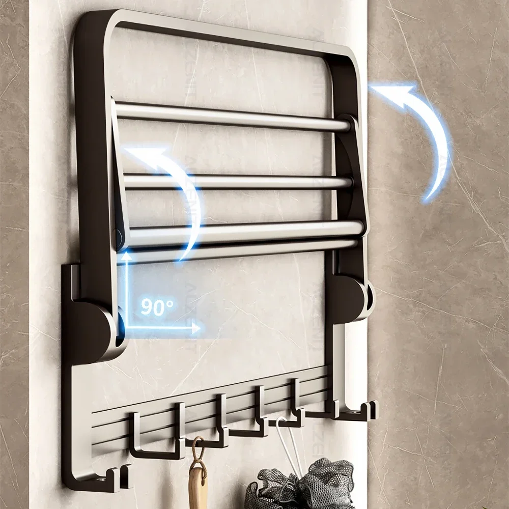 Imagem -04 - Espaço de Alumínio Toalheiro 4060cm Arma Cinza Titular Gancho Móvel Montagem na Parede Prateleira Chuveiro Ferroviário Cabide com Barra Acessórios do Banheiro