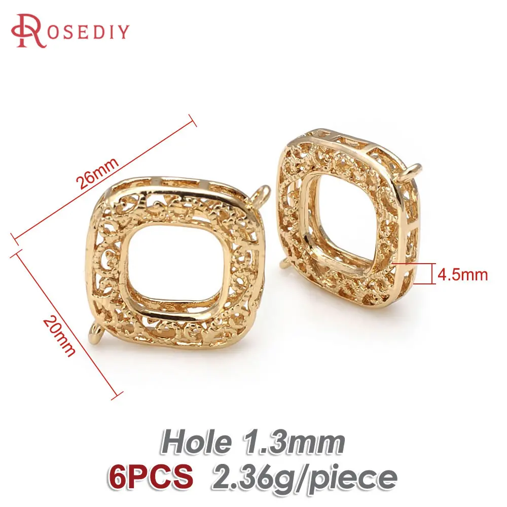 6 pz 20x26MM 18K oro colore ottone quadrato collegare Charms di alta qualità gioielli fai da te che fanno collana orecchini accessori per le donne