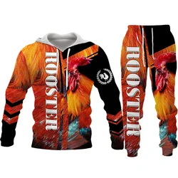 Men Hoodies set Rooster Hunting Camo Cock Animal 3D Print Harajuku Man Hoodie+Pants Two Piece Set Fashion Casual Loose tracksuit