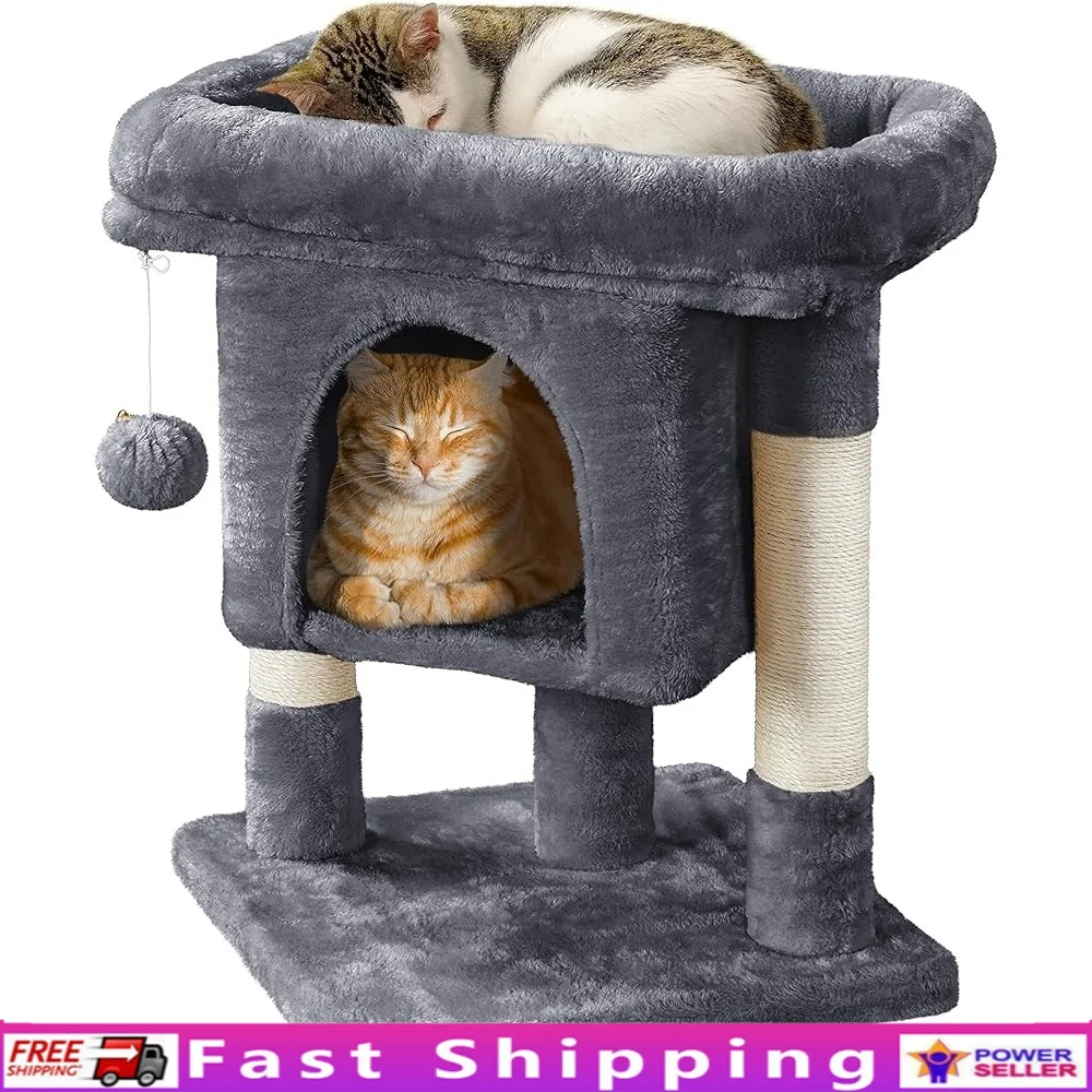

23.5in Cat Tree Condo with Scratching Posts Cat Tower Activity Center Kittens and Cats Soft Plush Comfortable Cat Furniture