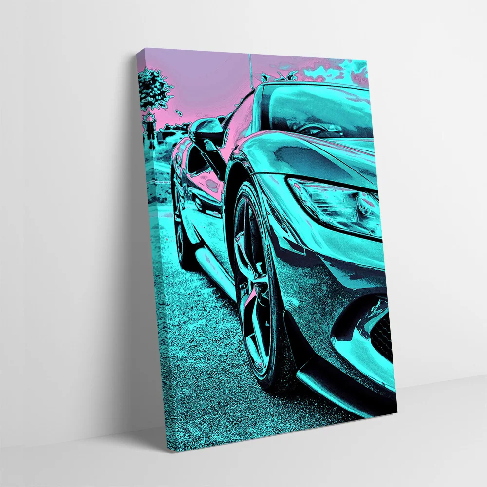 Abstract Turquoise and Pink Sports Car Poster Customizable Printed Canvas Painting for Pictures Wall Art Aesthetic Decoration