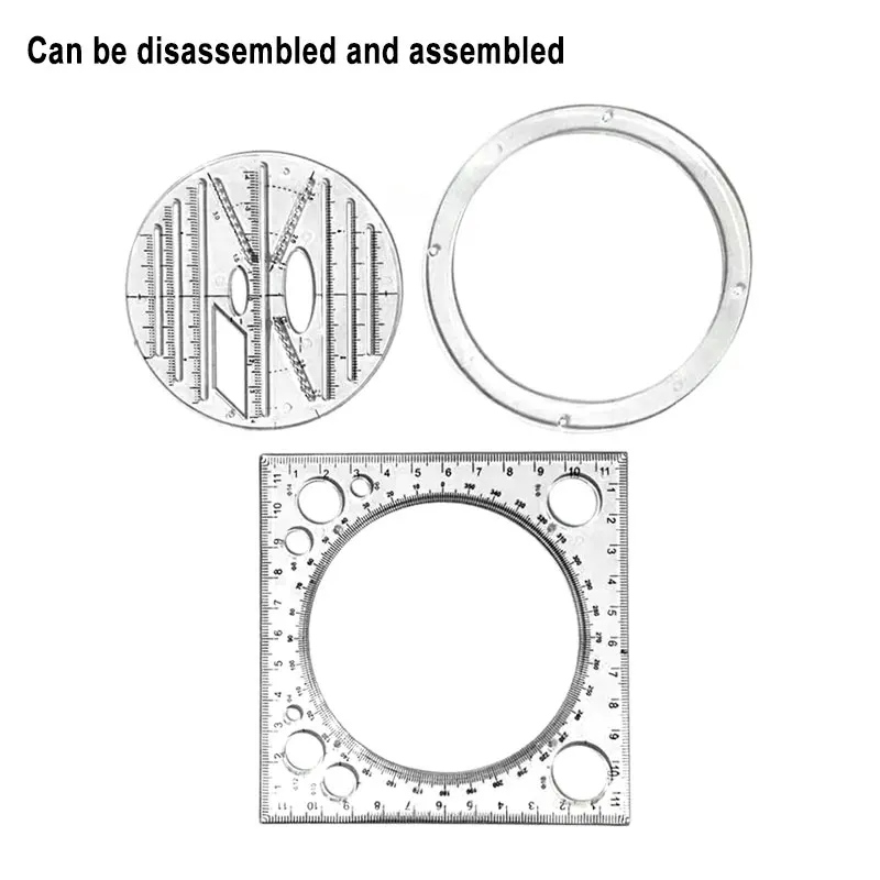 Regla giratoria multifunción, plantilla de dibujo, diseño artístico, estéreo, geometría circular, escala de medición, regla Kawaii