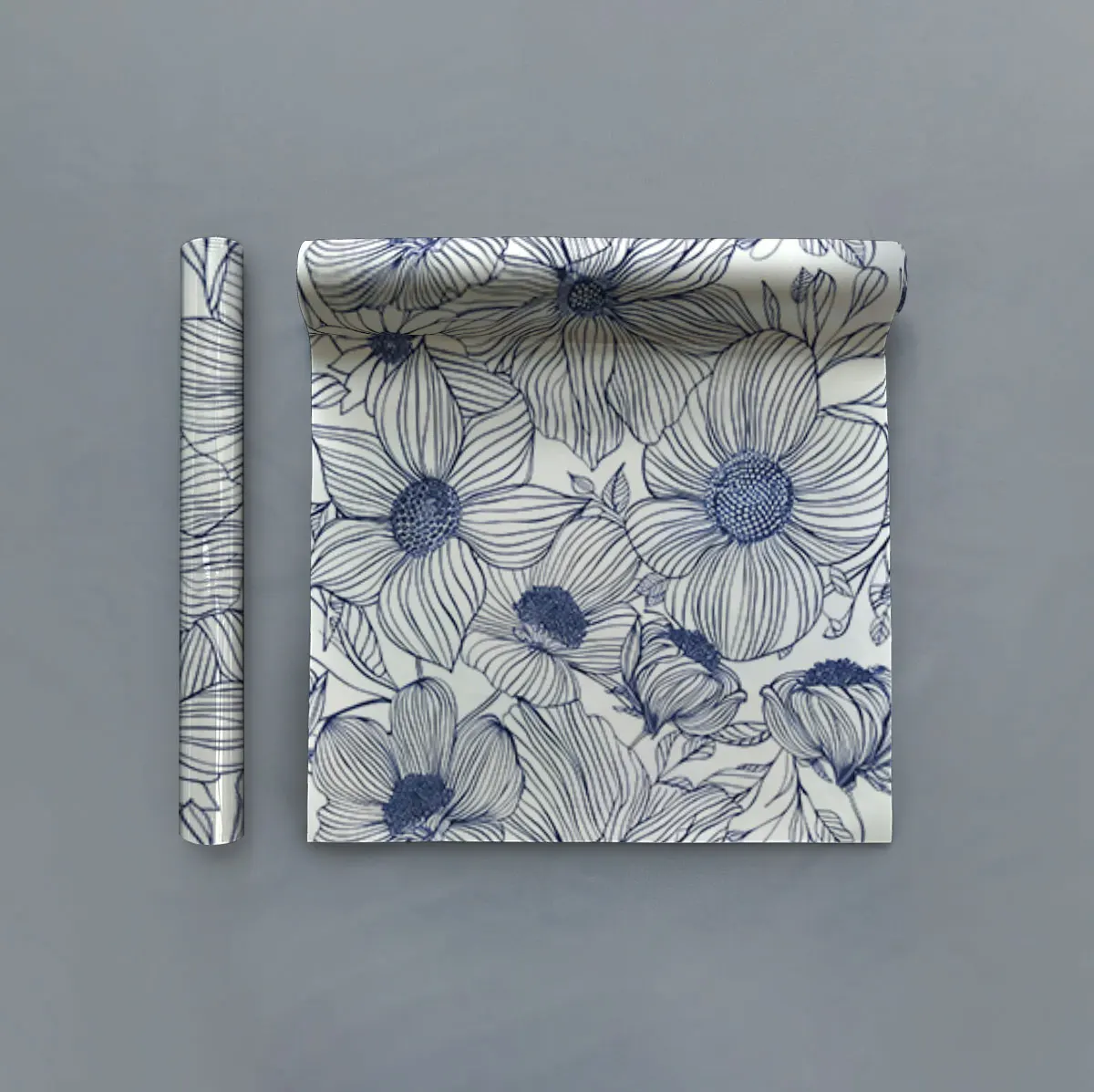 Cycle wallpaper with blue and white stripes and floral patterns, waterproof and concealing flaws