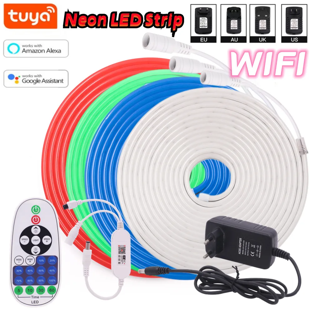 

Tuya Neon Strip LED Light Smart WIFI APP Control Flexible Tube Light Work With Alexa Google Home 12V 120LEDs/m 2835SMD Dimmable