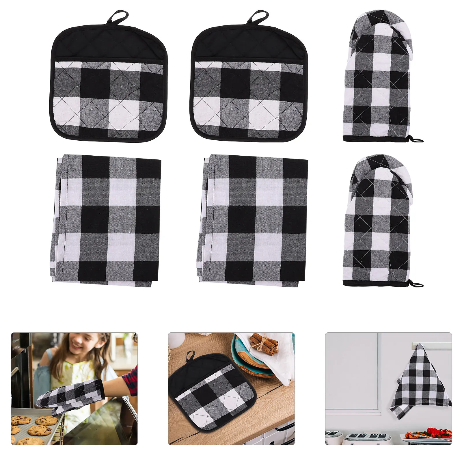 

1 Set Heat Resistant Oven Mitts Microwave Gloves Baking Pads Kitchen Mats Non Slip Dishcloths Hanging Design For Home Cooking
