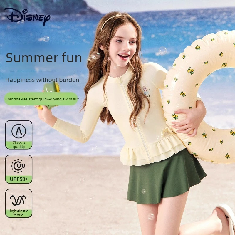 

New Disney Princess Skirted Swimsuit, Big Kids Girls' Two-Piece Stylish Swimwear, Perfect for Pool Fun & Beach Vacation Trips