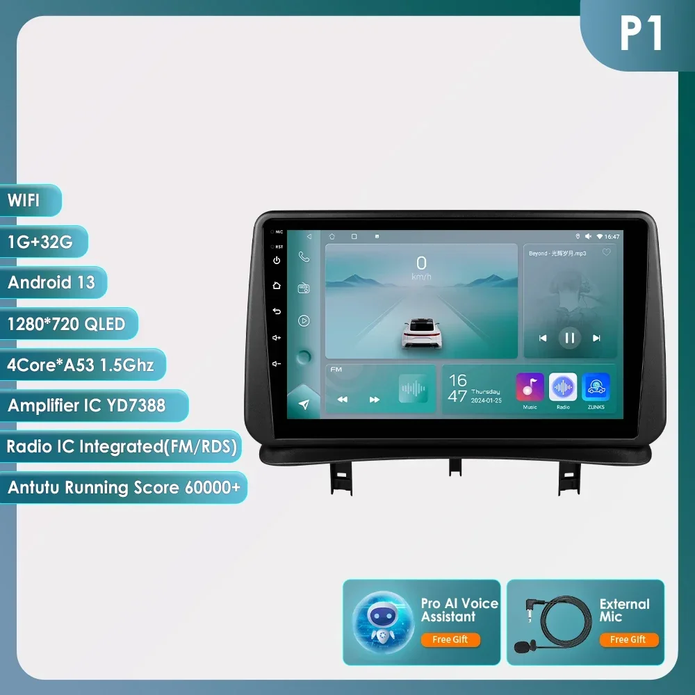 Hizpo 9 ''7862 Intelligent Scherm Carplay 4G 2Din Android 14 Autoradio voor Renault CLIO 3 2005-2014 Multimedia Video Player WIFI