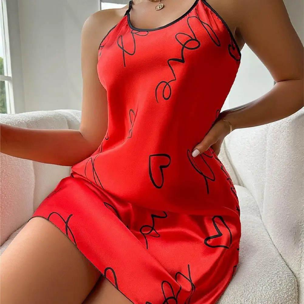 

Уютная ночная рубашка из ледяного шелка, элегантная женская ночная рубашка без рукавов с дизайном на подтяжках из гладкой ткани с круглым вырезом для A