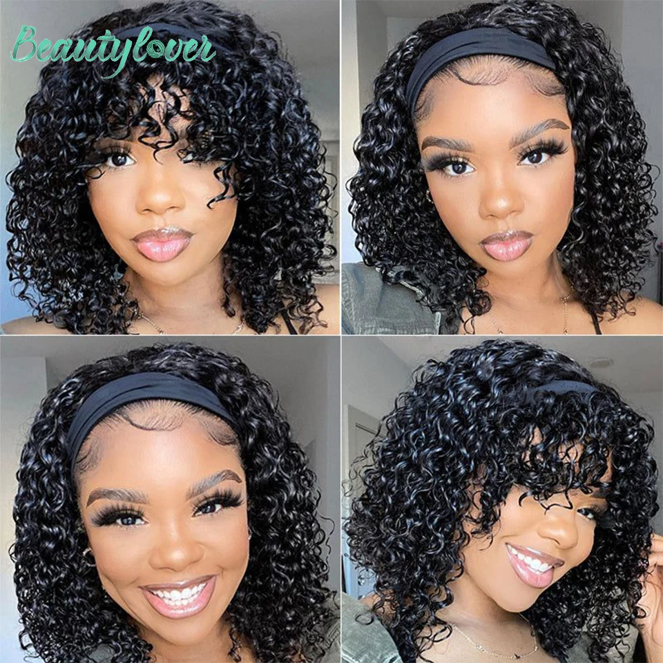 Headband Wigs Kinky Curly Wigs Human Hair Short Bob Wigs Ready To Wear Brazilian Remy Human Hair Wigs For Women 10 12 14 Inch