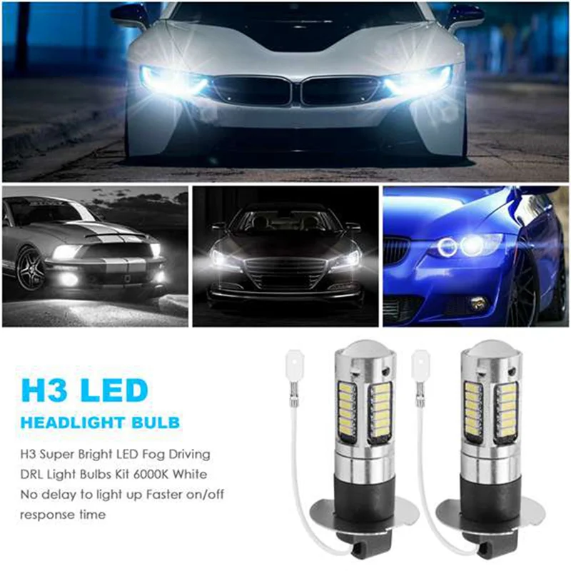 Super brilhante LED nevoeiro luz de condução, lâmpadas DRL Kit, branco, 6000K, 4pcs, H3