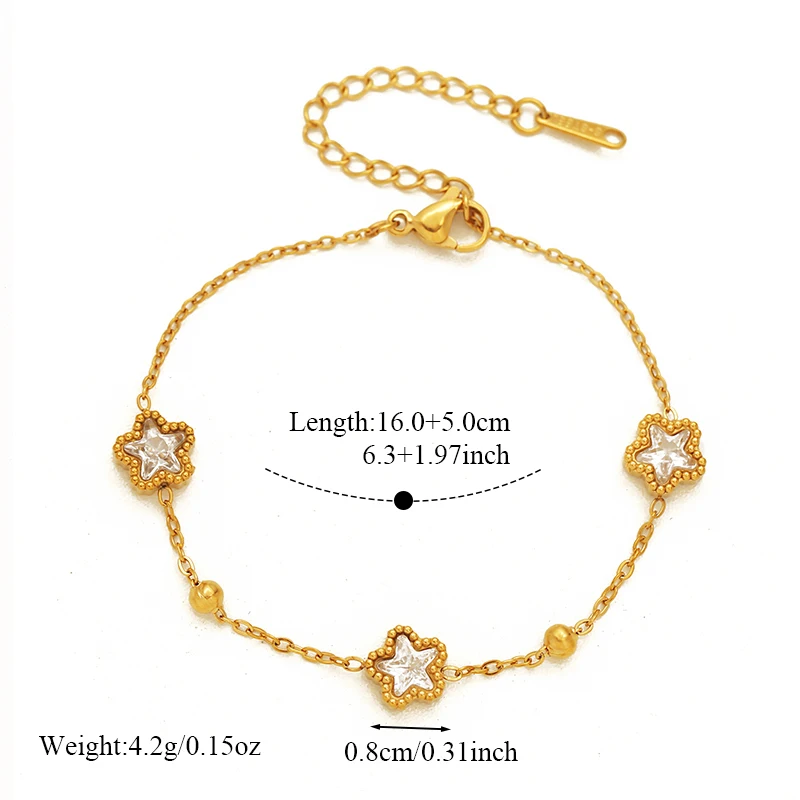EILIECK Edelstahl Fünfzackiger Stern Zirkon Halskette Armbänder Ohrringe Set für Damen 18K Vergoldet Wasserdichter Schmuck – Detail 7