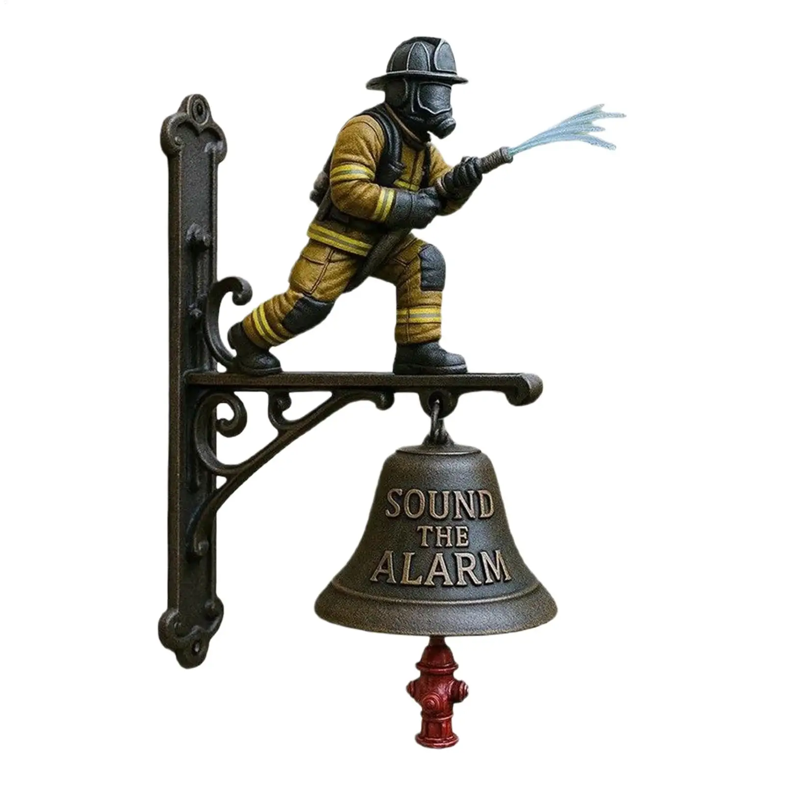 Bells for Door Knob Metal Resin Wall Mount Firefighter Home Decor Welcome Door Bell for Porch Entryway Garden Shop Offices