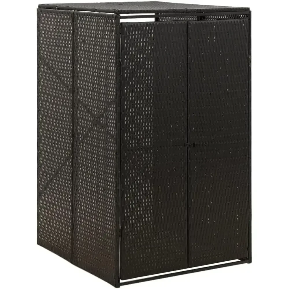 Outdoor Poly Rattan Wheelie Bin Cover with Powder-Coated Steel, Black, 27.6x31.5x46.1