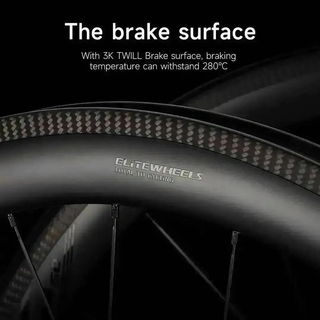 ELITEWHEELS SLR 700c Road Carbon Wheelset 3K Twill Brake Surface Ratchet System 36T Straight Pull Hub Clincher Rim Tubeless Rim