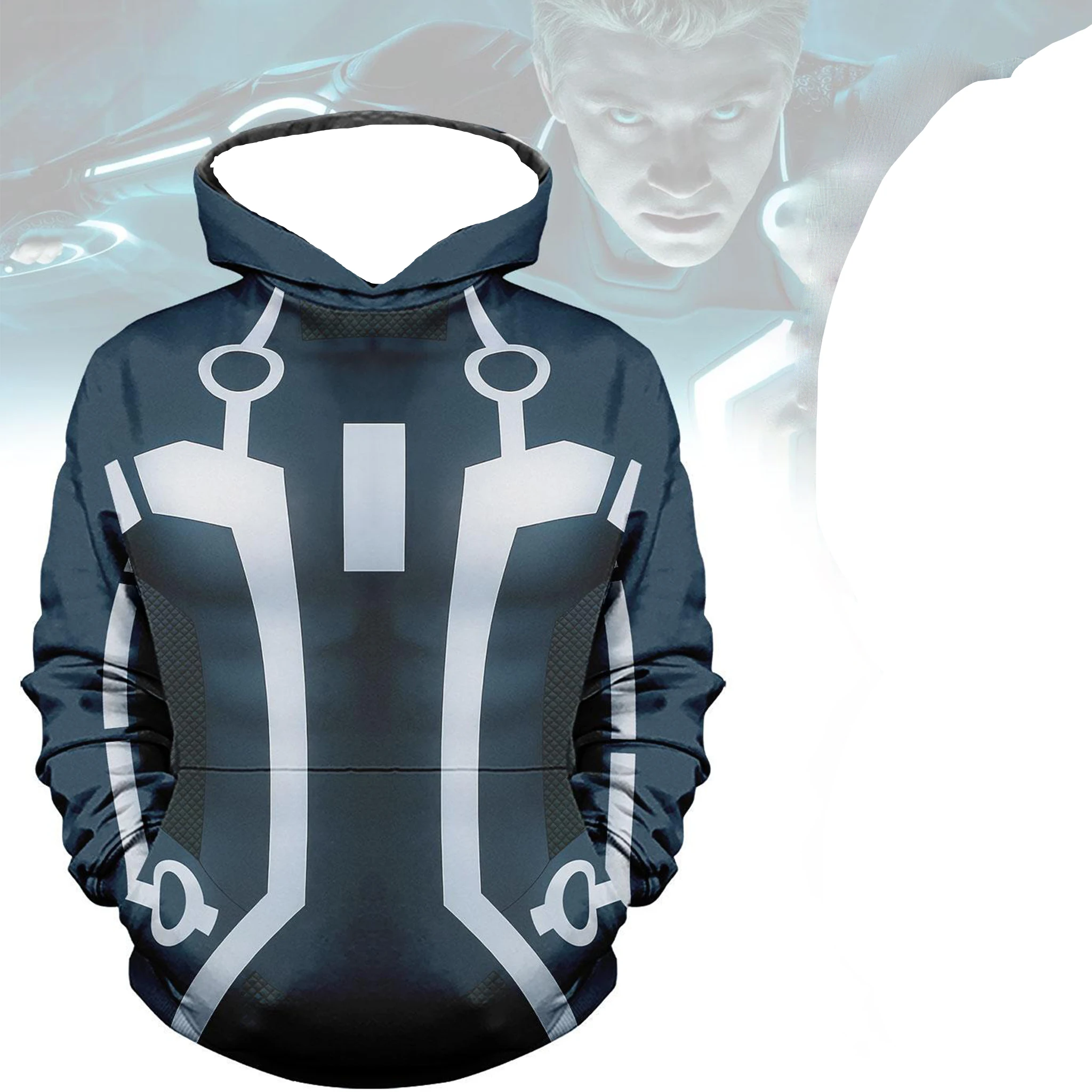 سويت شيرت بقلنسوة جديد للرجال، طباعة دائرة Tron Light Cycle، سترة رياضية كاجوال لخريف وشتاء، رائعة جدًا!