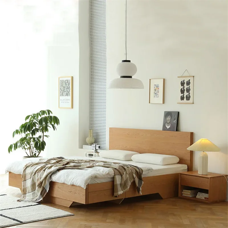 Nordic simple solid wood  suspended storage bed, storage double black walnut air pressure box bed