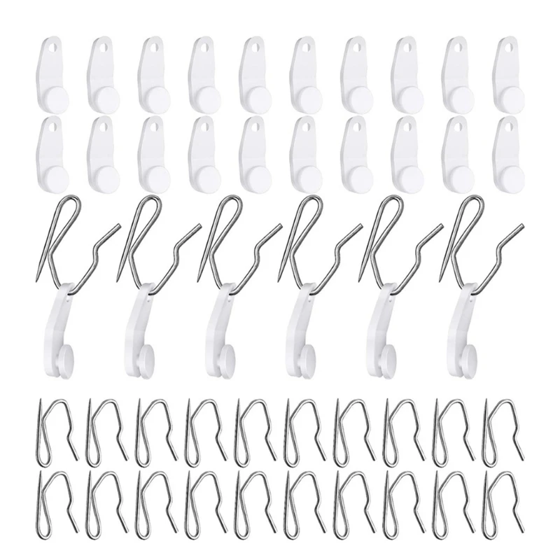 160Pieces Curtain Hooks Set 80Pcs Replacement White Plastic Track Gliders 80Pcs Metal Curtain Pin Hooks for Window Door