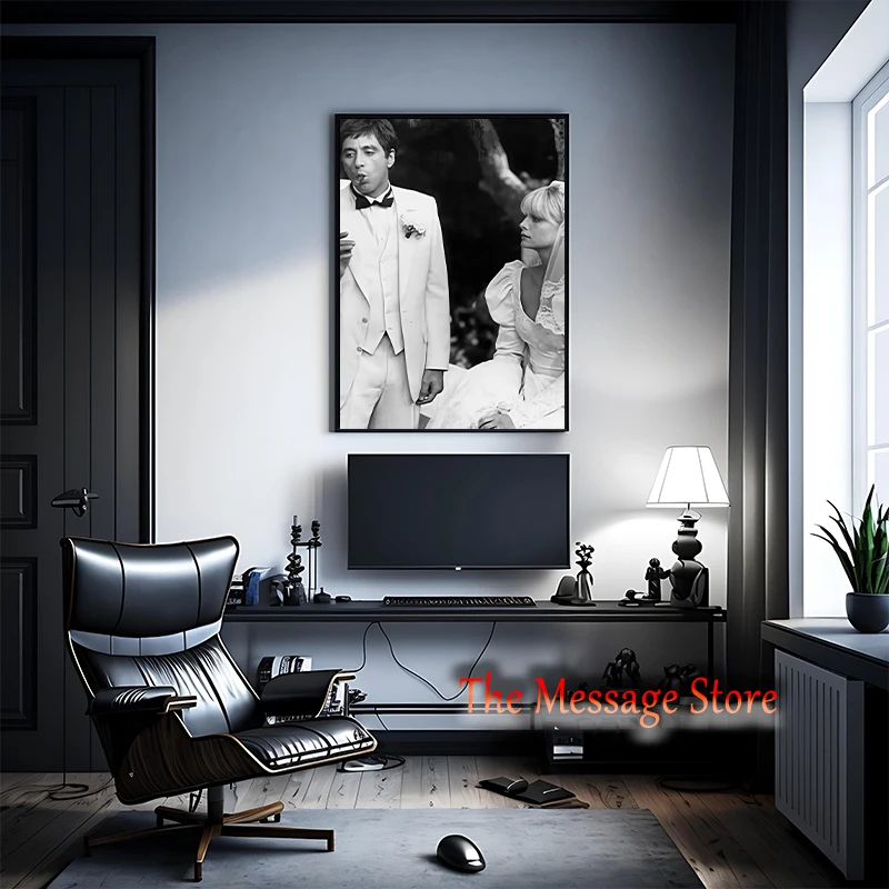 Al Pacino Classic Movie Scarface Black and White Photograph Art Movie Scene Retro Poster Canvas Painting Wall Picture Home Decor