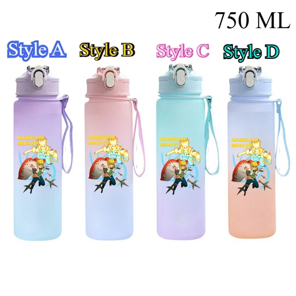 750 مللي ناروتو بوروتو البلاستيك التدرج اللون القش كوب ماء الرياضة زجاجة ماء عالية القيمة في الهواء الطلق سعة كبيرة مخيم شرب هدية