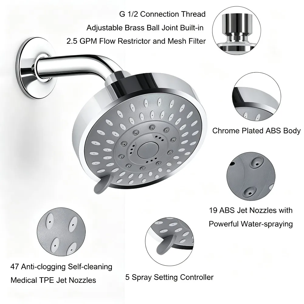 1 PC High-Pressure Showerhead 4-Inch Adjustable, Bathroom Top Showerhead, Rainforest Showerhead, Faucet Replacement Device