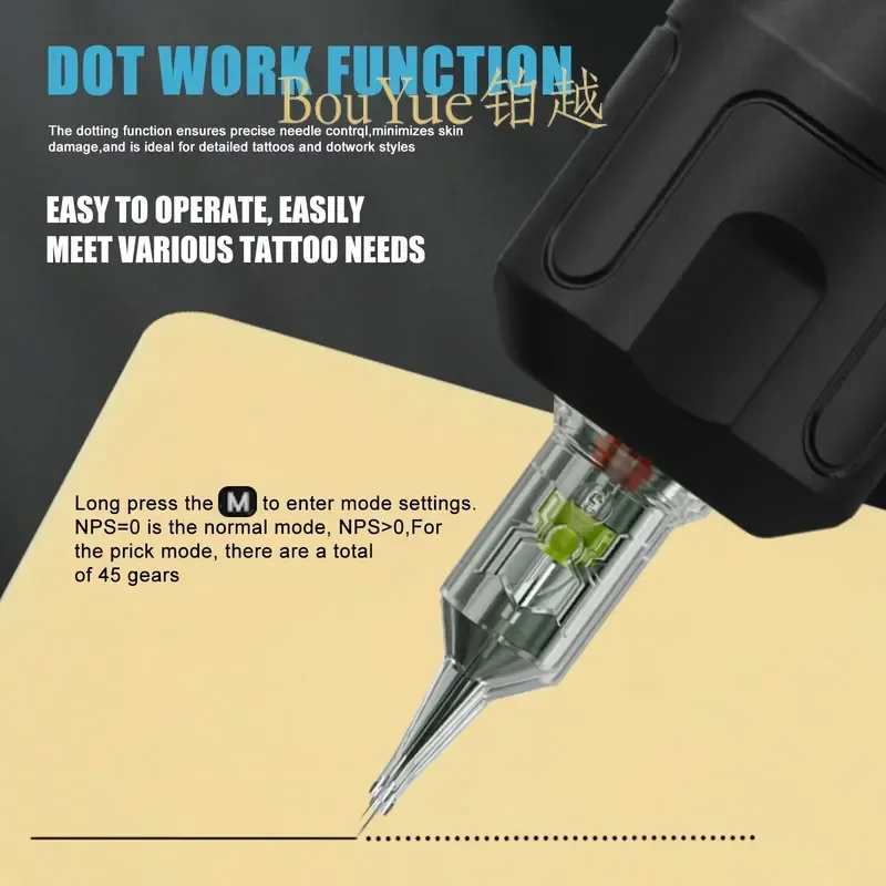 Wireless Rotary Tattoo Pen Low Noise Adjustable Stroke 2.3-4mm Rechargeable Battery Machine Gun for Artists