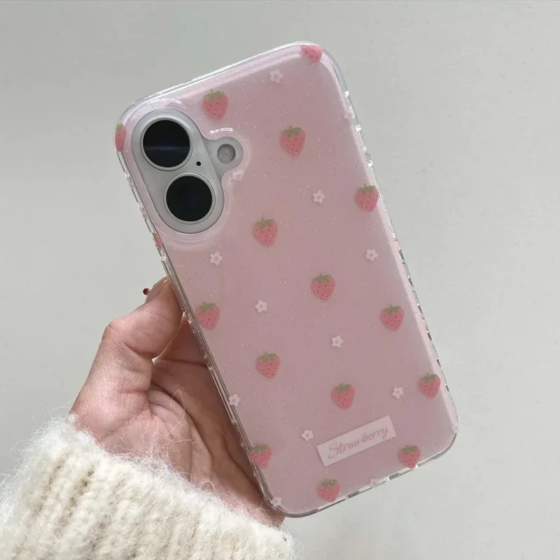 الكورية لطيف الوردي الفراولة زهرة Kawaii الحب جراب هاتف آيفون 16 15 14 13 12 11 برو ماكس XR XS ماكس 7 8 زائد غطاء Y2K صغير