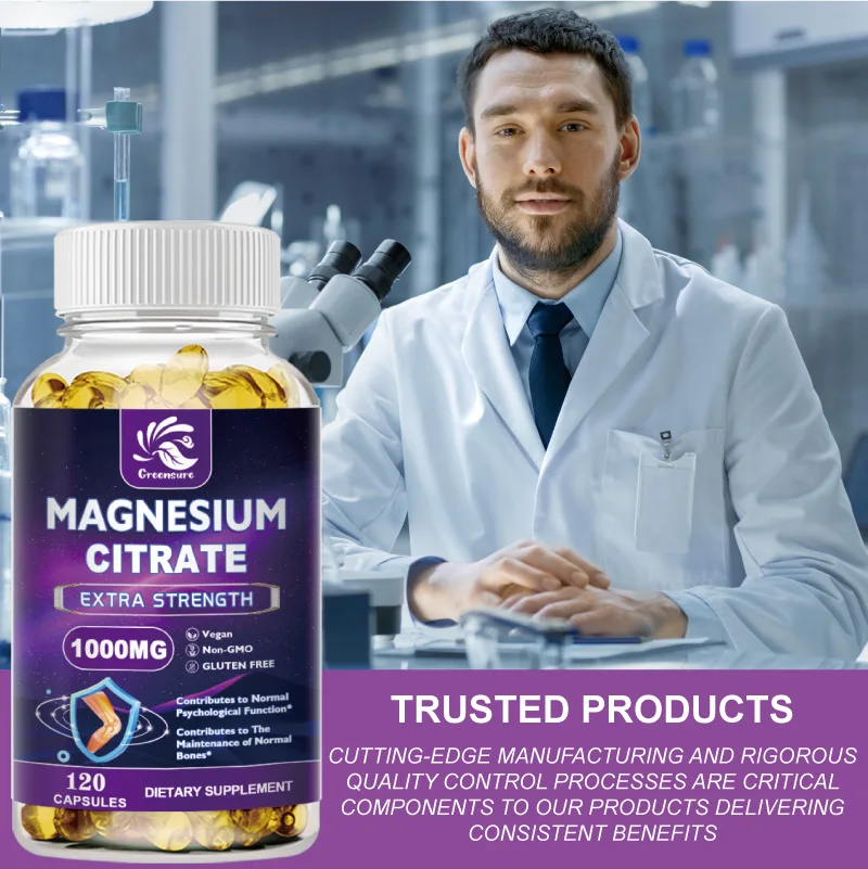 Greensure High Absorption Magnesium Citrate Capsules 1000 Mg Citric Acid Complex for Muscle, Nerve, Bone and Heart Support