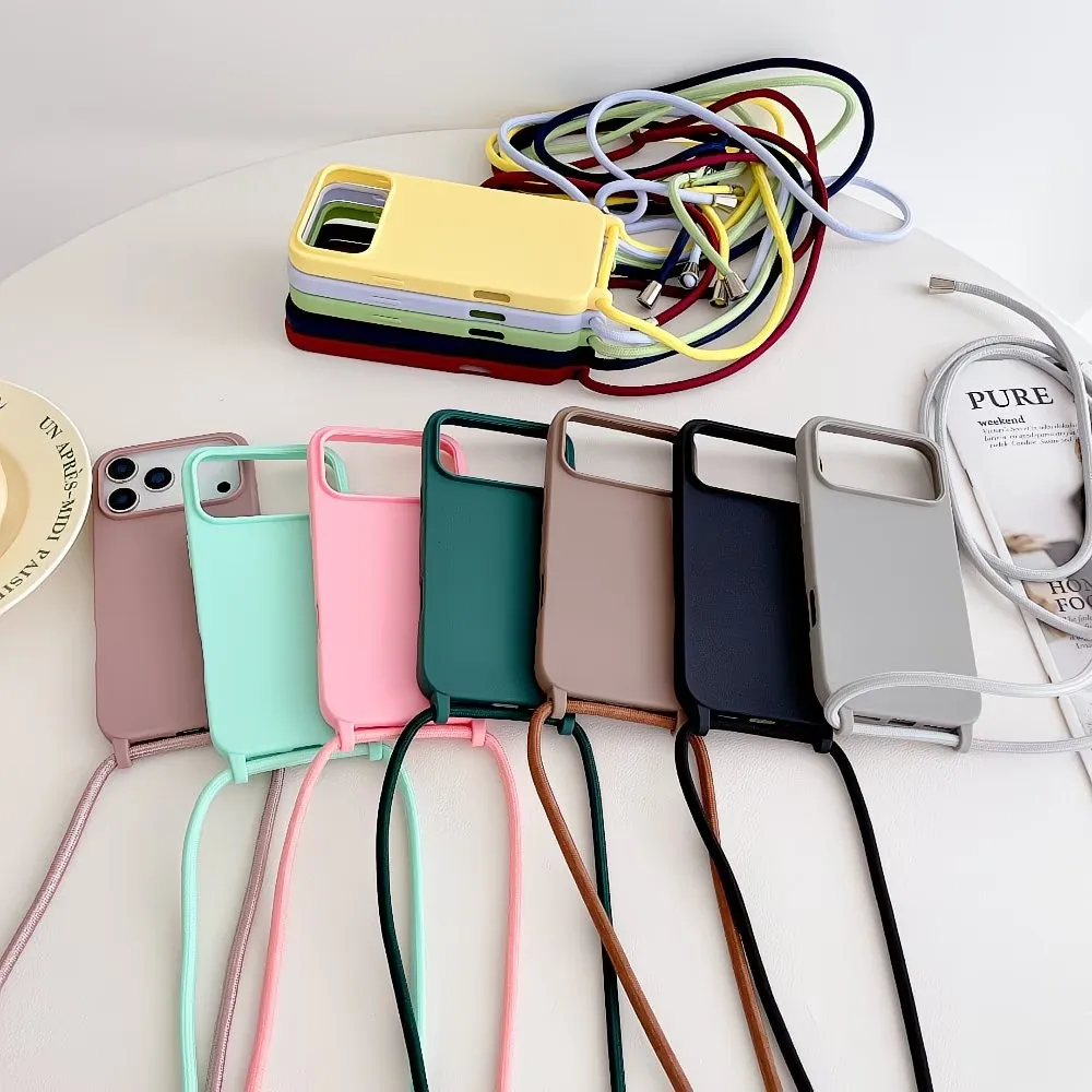 Candy Color Lanyard Phone Case For iphone 17 16 15 14 13 12 11 Pro XS Max Mini 8 7 Plus XR X 16e 17e Air Shockproof Back Cover
