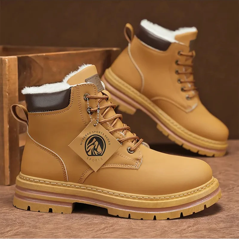 Men's Snow Boots British High-top Winter Men's Short Cotton Boots Trendy Velvet Warm Men Shoes Tooling Boot Boots Botas Hombre