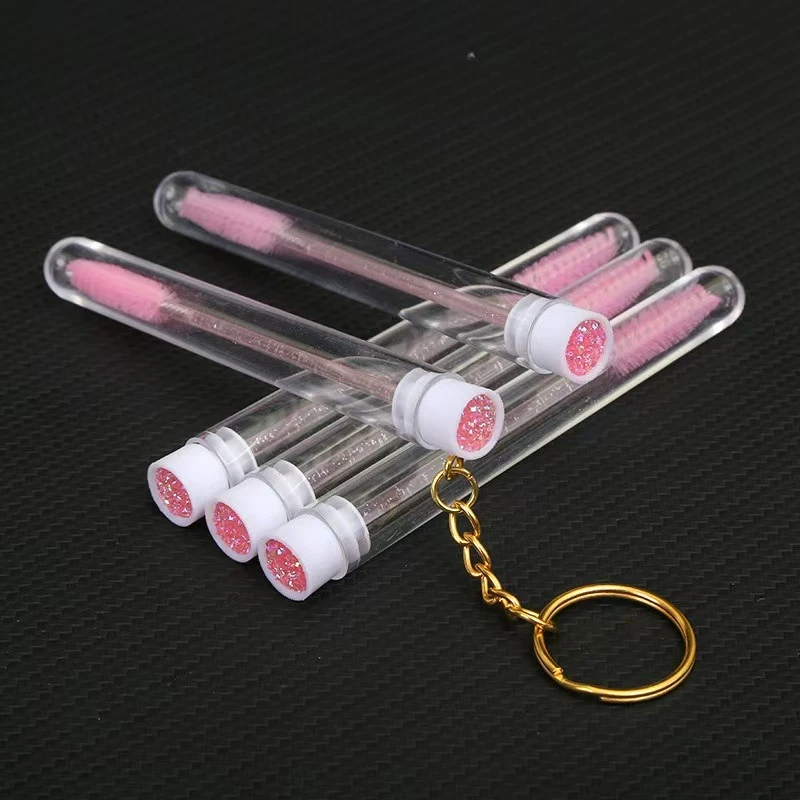 10PcsTube Eyelash Brush With Gold Keychain Lash Extension Supplies DisposableEyelash Brush Brow and LashComb Make UpBrushes