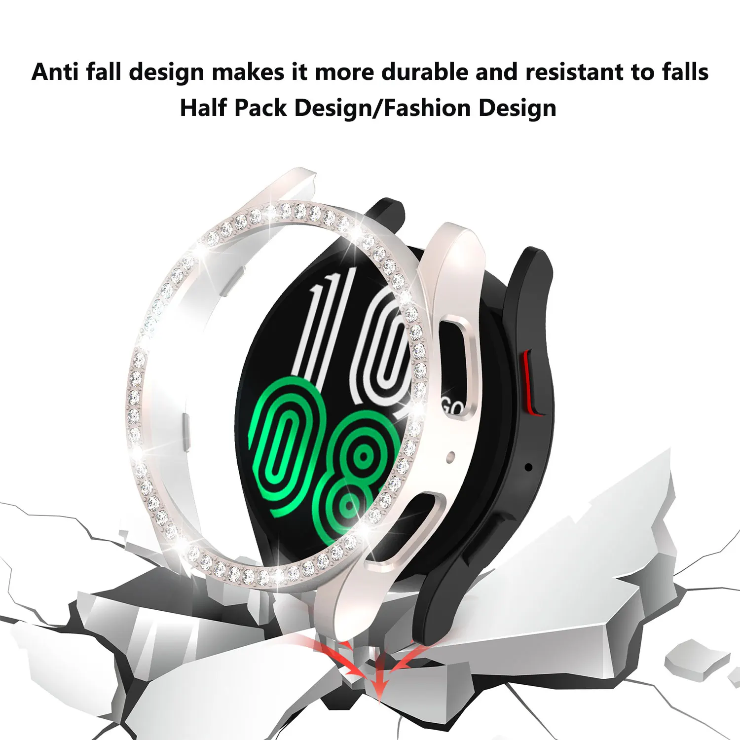 Luxury single diamond case for Samsung Galaxy Wacth7 44mm protective case PC hollowed out case for Galaxy Wacth4 5 6 40/44mm