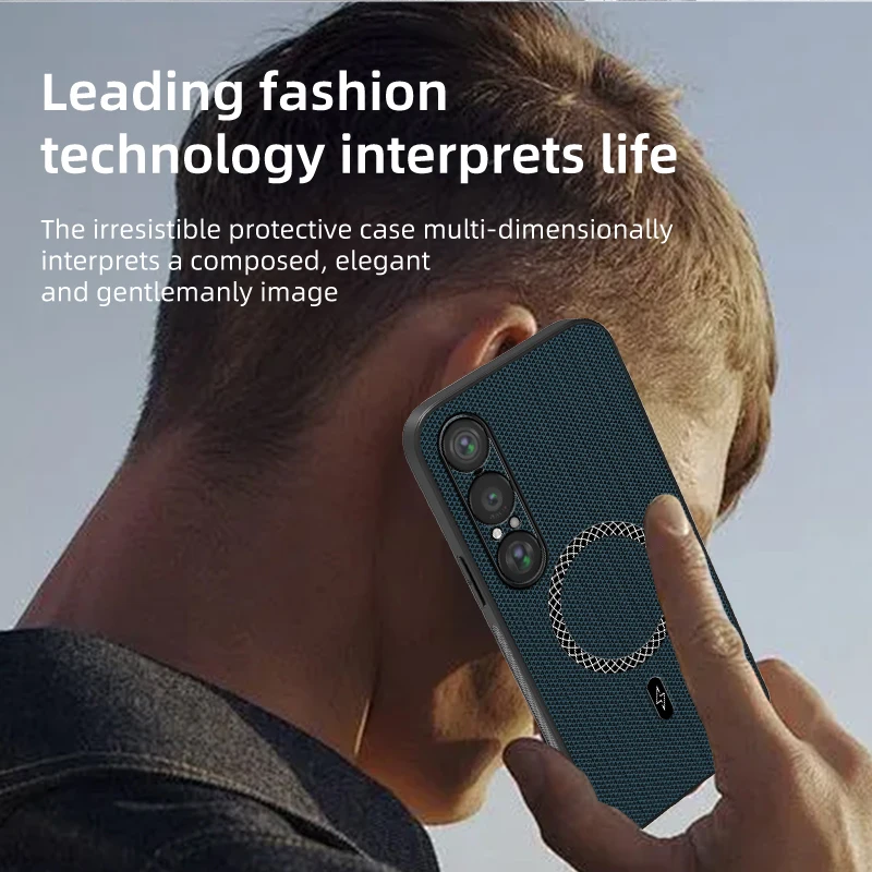 For Sony Xperia 1 VII 5 III Case for Magsafe Magnetic Pu Leather Texture Anti-Slip Shockproof Hard Phone Cover for Xperia 1 VI view 5