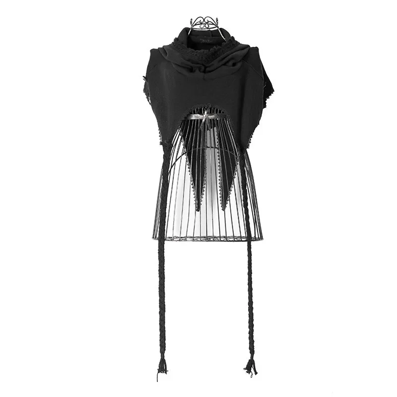 PUNK RAVE Gothic Girl Visual Kei Black Ladies Knitted  Wool Ponchos Caps Fashion Scarf Hat Wrap MUFFLE KERA Tops Free Size