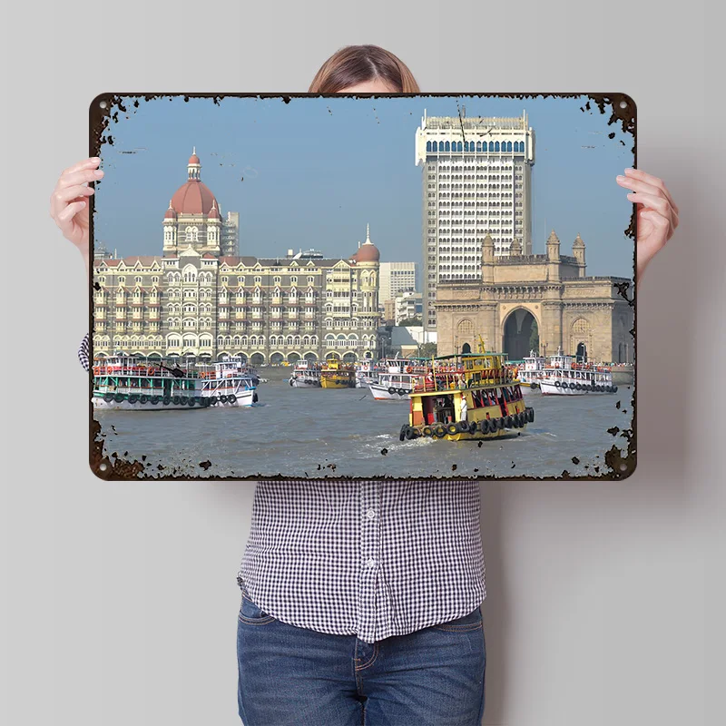 Póster Metálico de Mumbai, Arte de Pared Personalizado, Letreros Retro Vintage de Hojalata para Decoración de Interiores de Cuartos de Hombre, Accesorios para Sala de Estar y Hogar