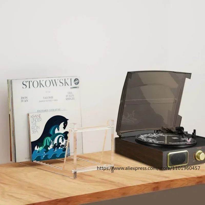 Supporto per supporto per dischi in vinile trasparente per riporre album da tavolo, espositore per dischi in vinile acrilico da 50 LP
