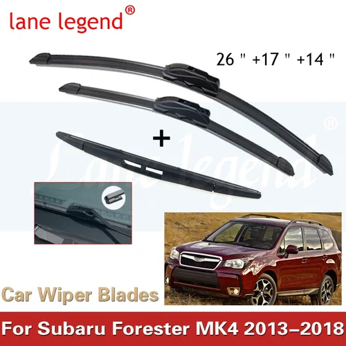 Escobillas de limpiaparabrisas delanteras y traseras para Subaru FORESTER MK4 2013-2018, accesorios de corte, gancho J 2013, 2014, 2015, 2016, 2017