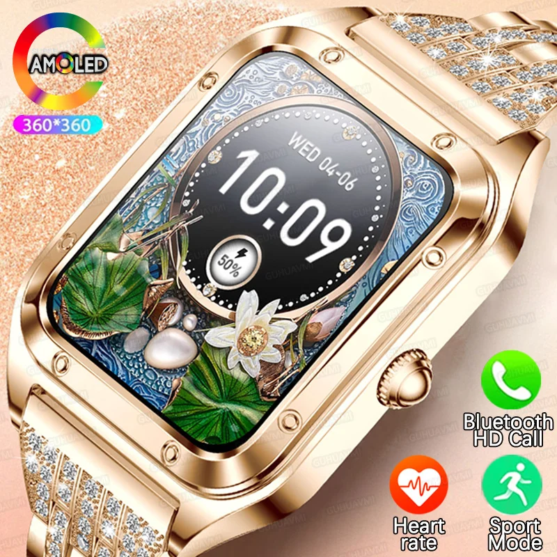 2024 New Bluetooth Call Smart Watch Woman AMOLED HD Screen Heart rate Blood Pressure Oxygen Ladies Smartwatches For Android IOS