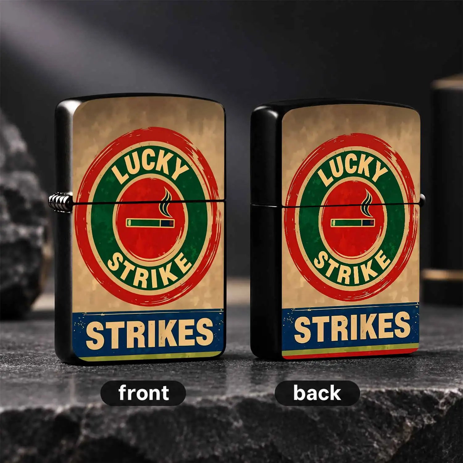Retro Lucky Vintage Circular Logo Lighter, Distressed Classic Style Portable Daily Use Accessory, Multi-scenario Available Practical Small Gift, Unique Trendy Desktop Ornament, Fine Craftsmanship Collectible Item for Dai A Humorous And Inte