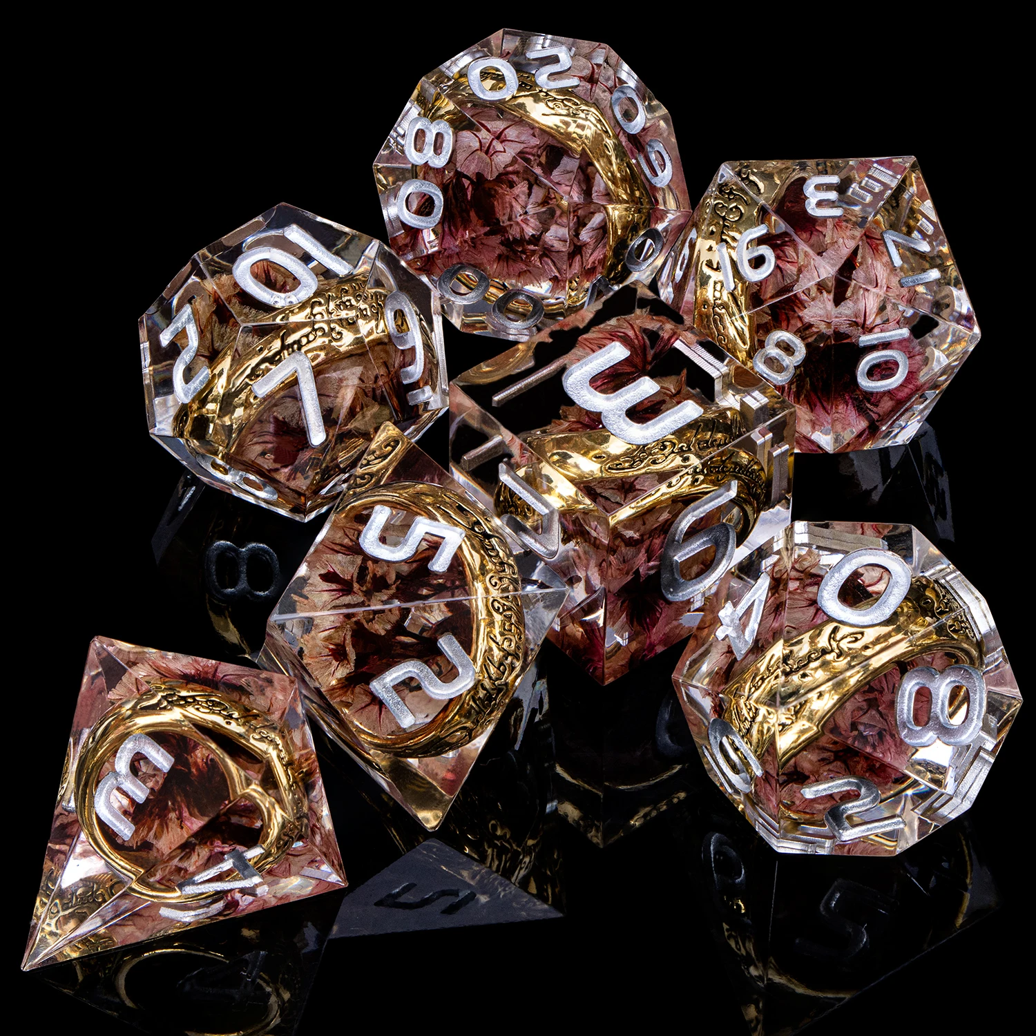 Flower Ring Dice Set & Dnd Liquid Flow Eye D and D Sharp Edge Dice For RPG D20 Dungeon and Dragon Pathfinder Role Playing Games