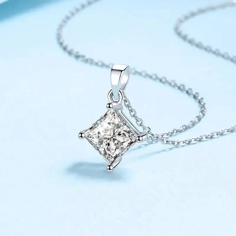 JoiasHome 1CT Princess Cut Moissanit-Halskette S925 Sterling Silber Funkelnder Anhänger für Frauen Luxus-Edelschmuck – Detail 9