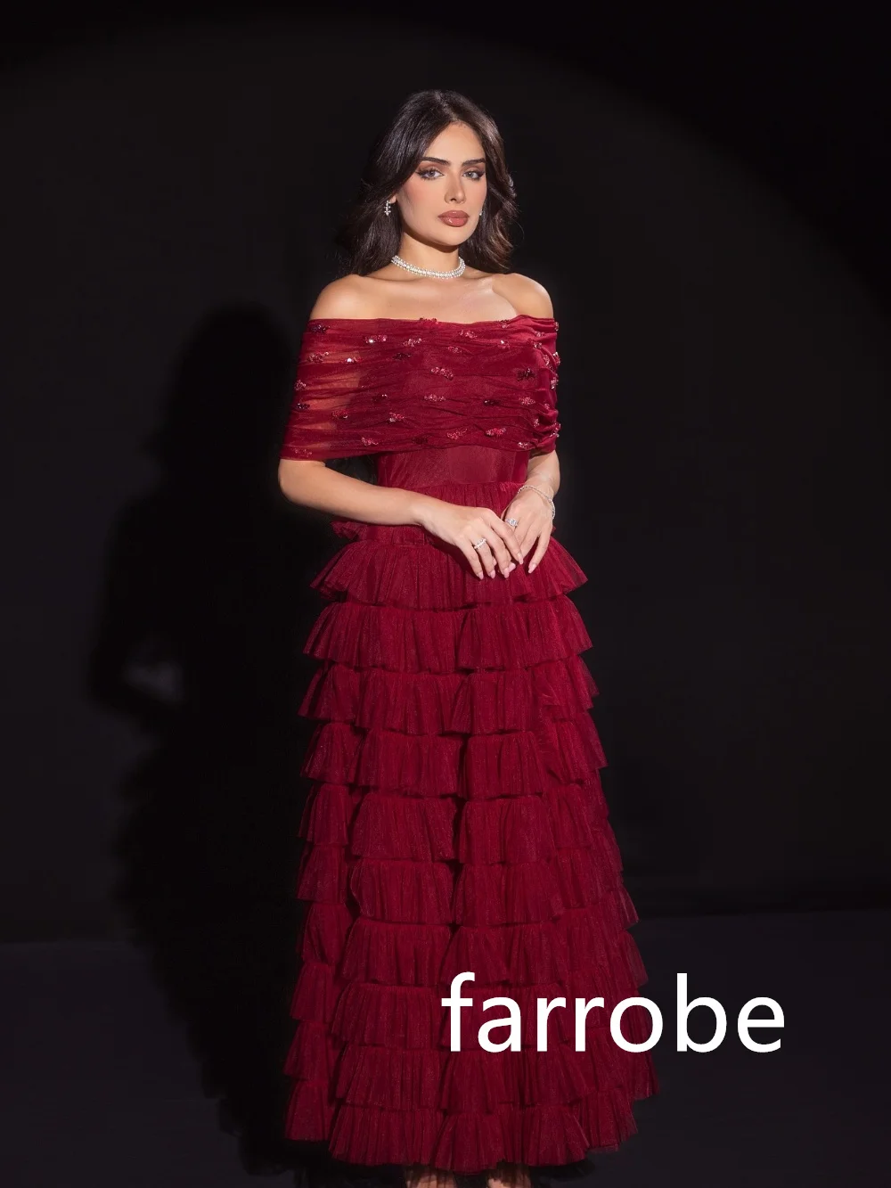 Customized Unisex Tulle Pleat Tiered A-line Off-the-shoulder Midi Dresses Bespoke Occasion Dresses Classic Exquisite Modern Styl