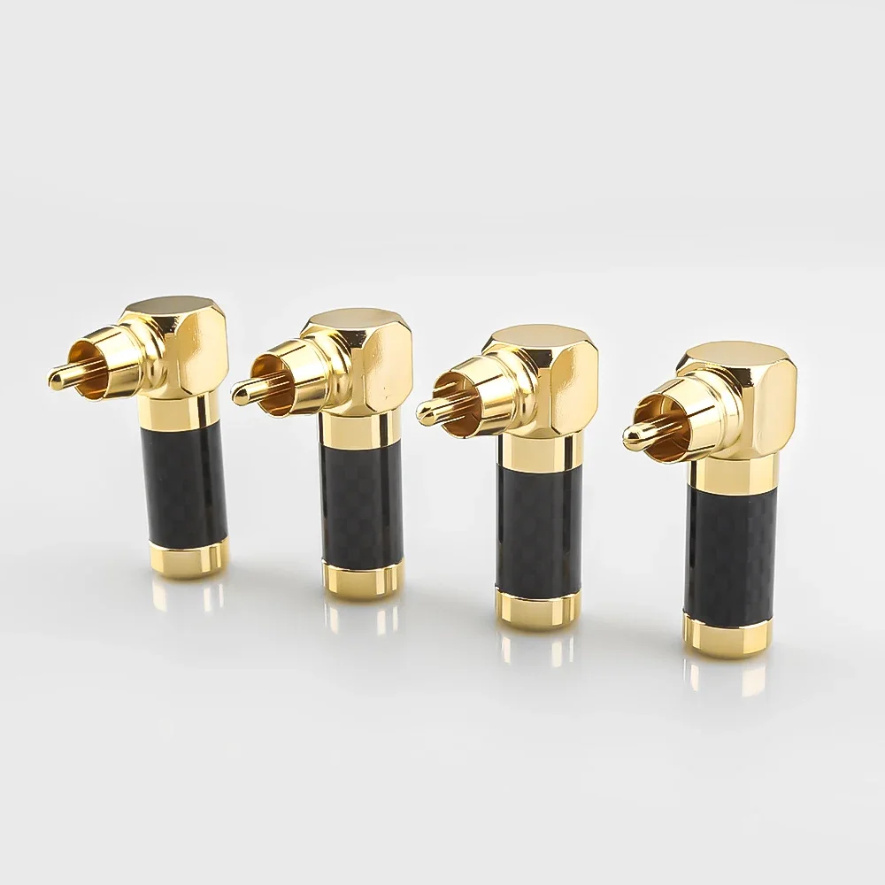 ألياف الكربون الأسود 4 قطعة 24K الذهب 90 درجة الزاوية اليمنى المتكلم RCA المقابس الصوت وصلة مرفاع للصوت الموسيقية HiFi