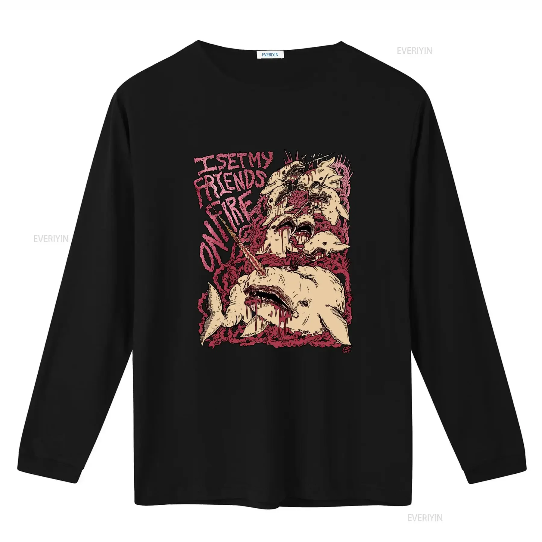 I Set My Friends On Fire Narwhals T Shirt for S 5Xl Kk1199 vintage Washed Unisex designer clothes Breathable graphic Slightly