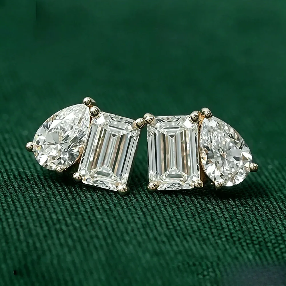 

Earrings For Women S925 Silver 4cttw Radiant/Emerald &Pear Cut Moissanite With Certificate 2-Diamond Earrings Fine Jewelry Gifts