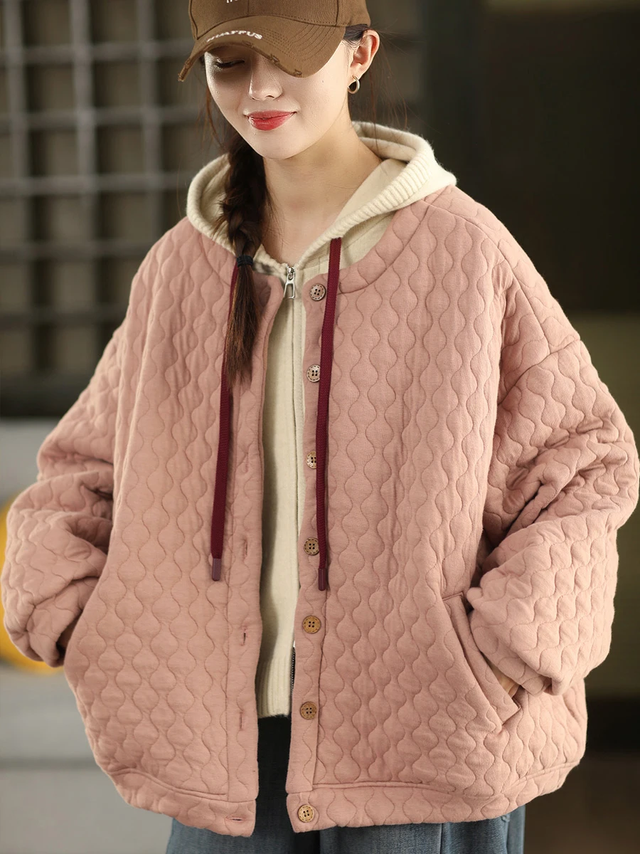 

Thiened Cotton Jaet Heavy Work Casual round Ne Single Button Winter Coat Warm Comfortable Soft Fabric Zipper Closure
