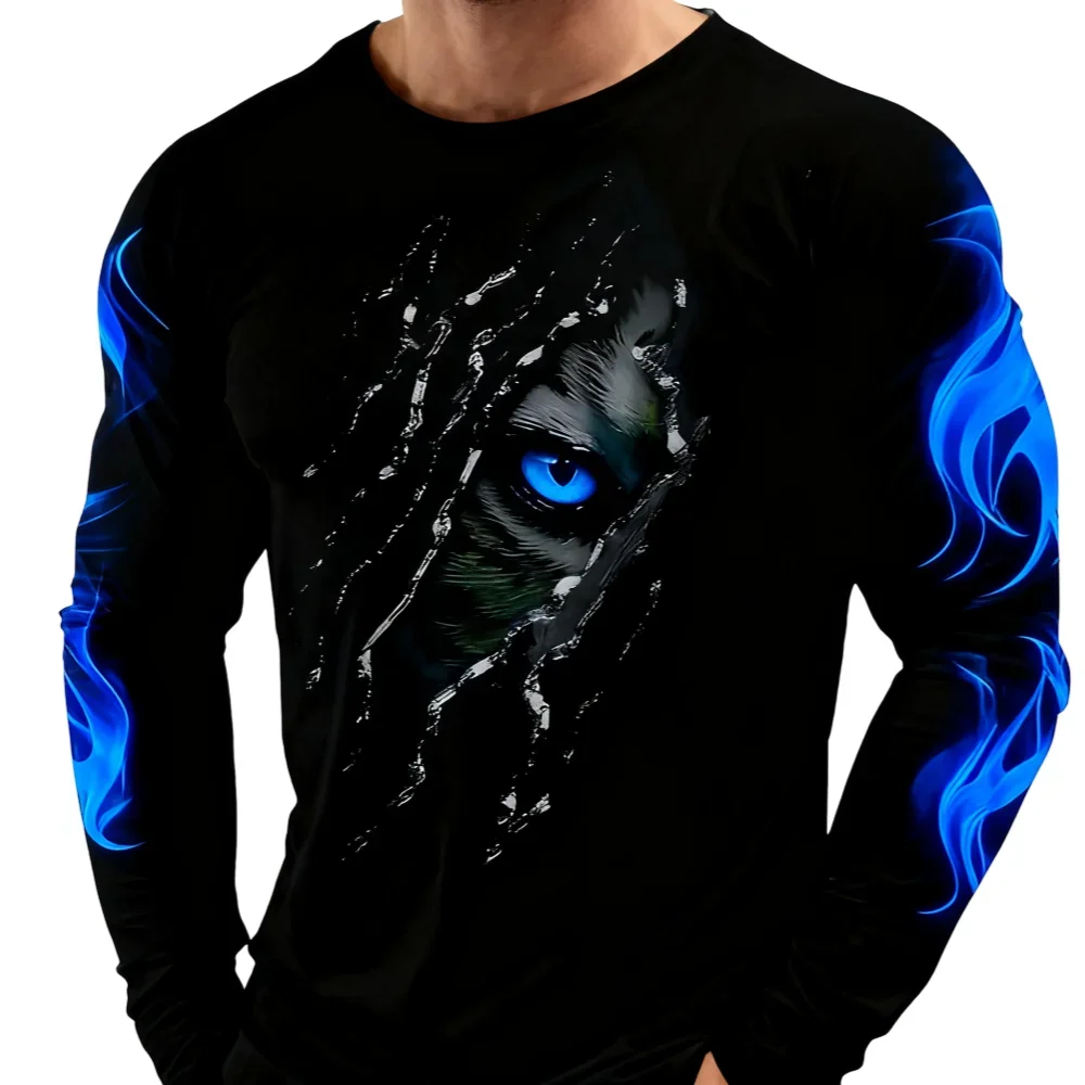 Flame Scratch Herren 3D-Druck Herbst Casual Rundhals Langarm T-Shirt Outdoor Sport Party Casual Hip-Hop Street Trend Top – Detail 6