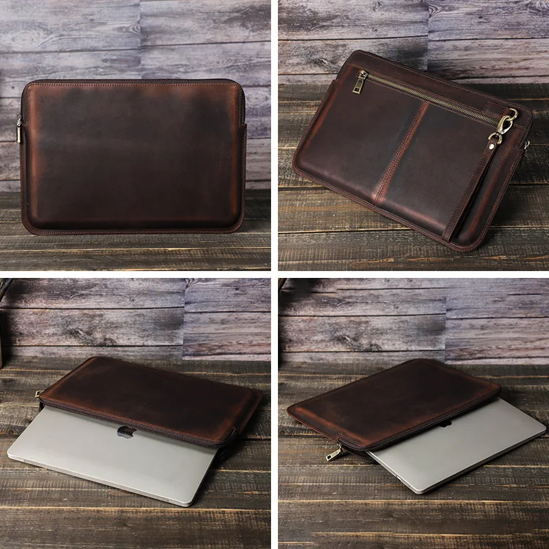 حافظة ماك بوك اير 13.3 من الجلد الطبيعي، منظم للكمبيوتر المحمول، حقيبة أعمال رفيعة محمولة باليد