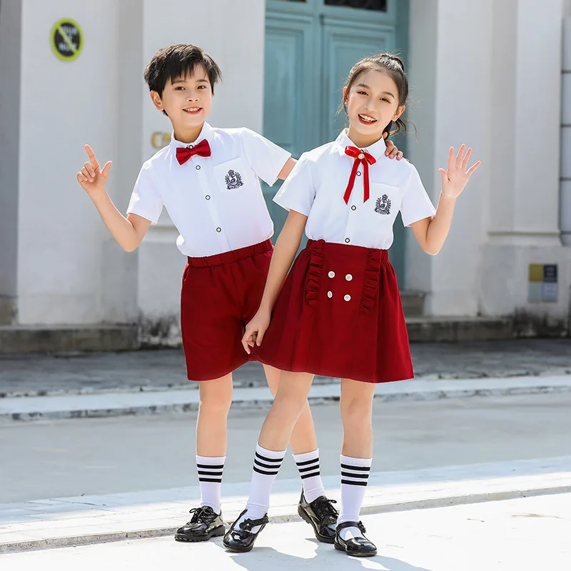 C028 Kindergarten Uniforms Summer Clothing Children's Performance Primary School Uniforms Short Sleeved Shirt Sets