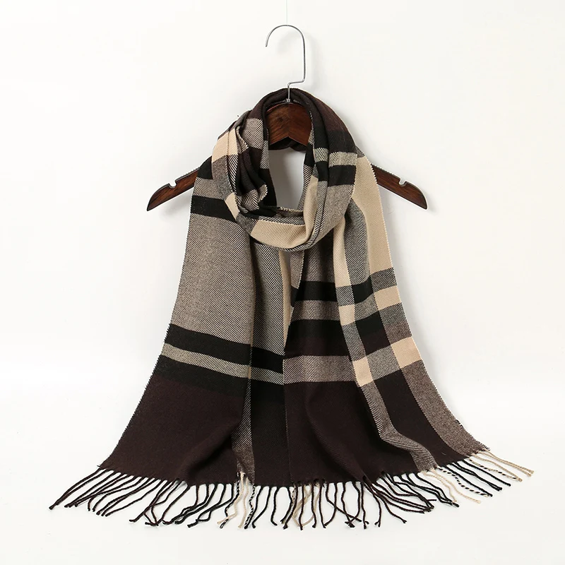 Fashion Winter Plaid Tassel Shawl Fake Cashmere Scarf For Women Outdoor Keep Warm Windproof Pashmina Scarves Wholesale 190*30cm