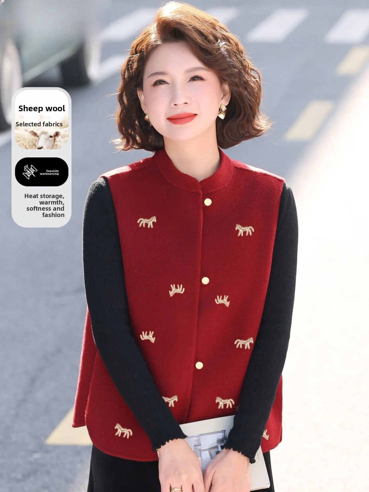 

Двусторонний жилет-кашемир: модная зимняя верхняя одежда для женщин старше 40 лет, теплый, свободный крой, стандартная длина